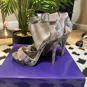 Madden Girl Snakeskin Heels - Grey Pink and Cream
